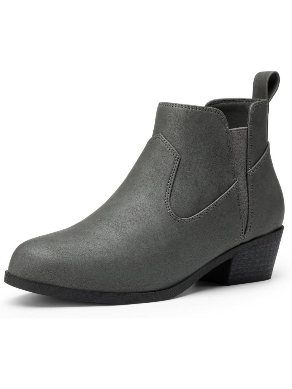 Women's Grey Comfortable Chunky Low Heel Slip On Casual Work Short Ankle Boots